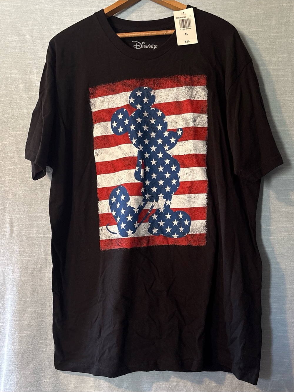 Disney Mickey Mouse T-Shirt American Flag Black Sz XL NWT